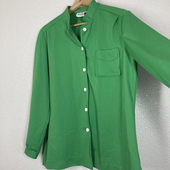 Vintage Wilroy Traveller Shirt Womens 18 Green Mandarin Collar Tunic USA 70s - Picture 6 of 16